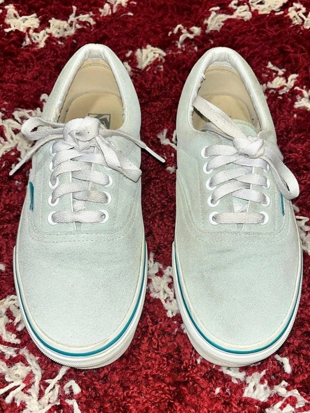 Vans Era Suede Low-Top Stripe Sneakers - Light Grey & Teal - M7.5/W9